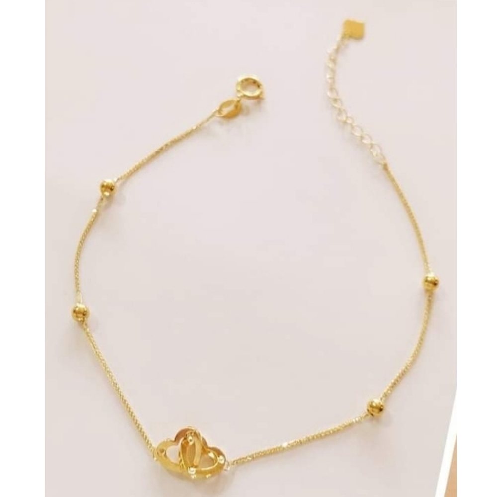 Authentic Real 18k Solid Yellow Gold Double Heart Beaded Bracelet